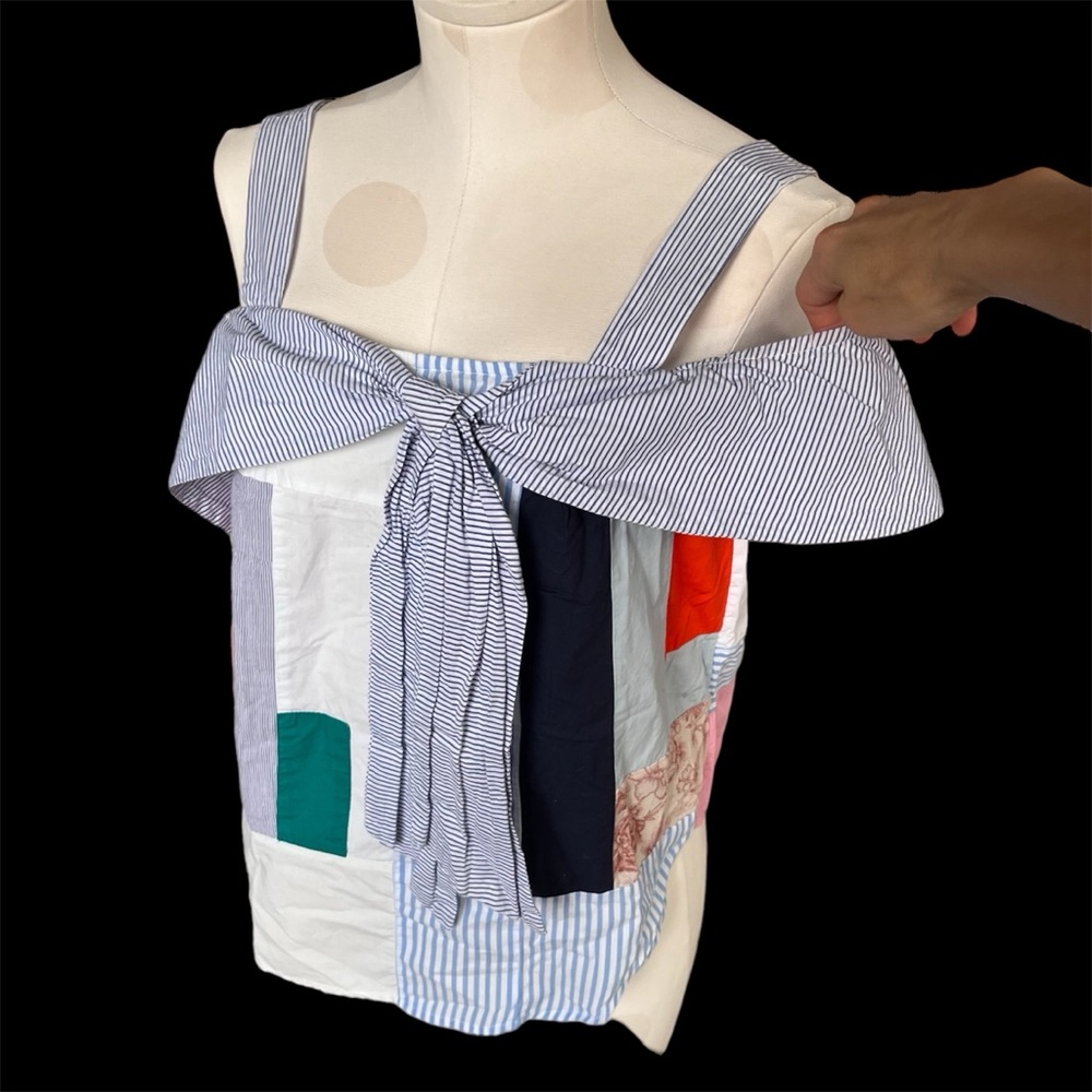 Maeve Anthropologie Medley Patchwork Cold Shoulder Top
